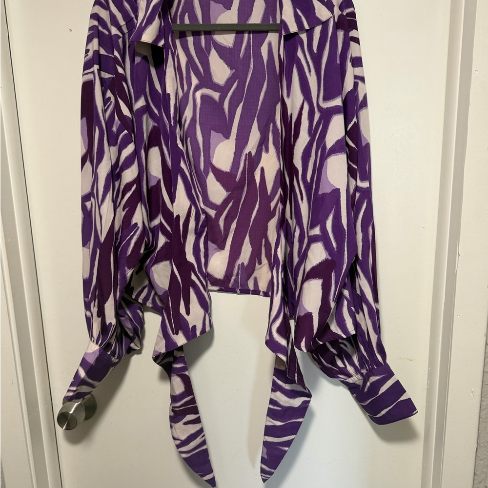 Boohoo Purple and White Abstract Print Draped Cardigan